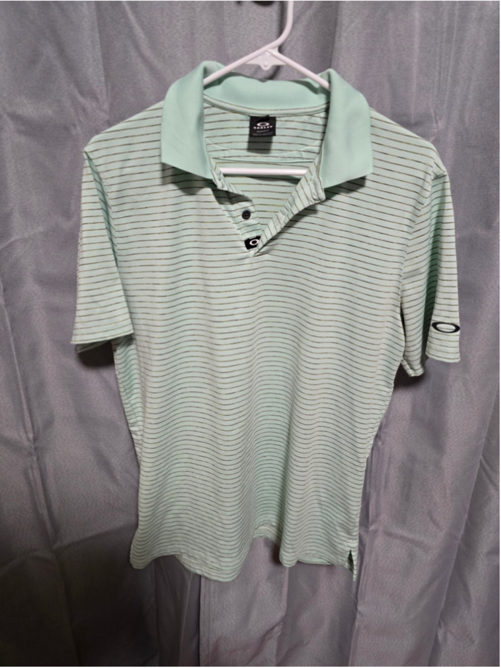 Men's Oakley Polo Shirt Size S Light Green Striped Short Sleeve